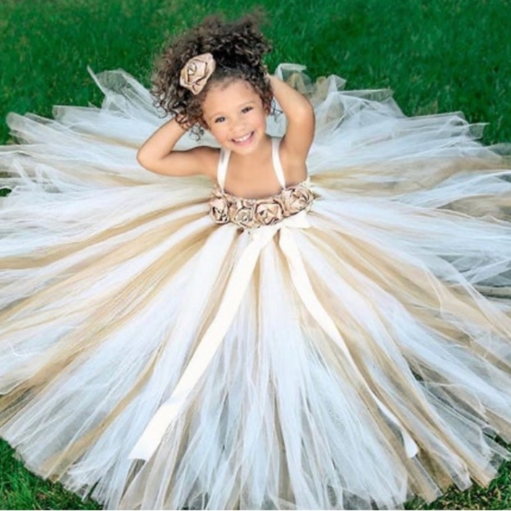 Ivory Gold Champagne Flower Girl Tutu Baby Dress